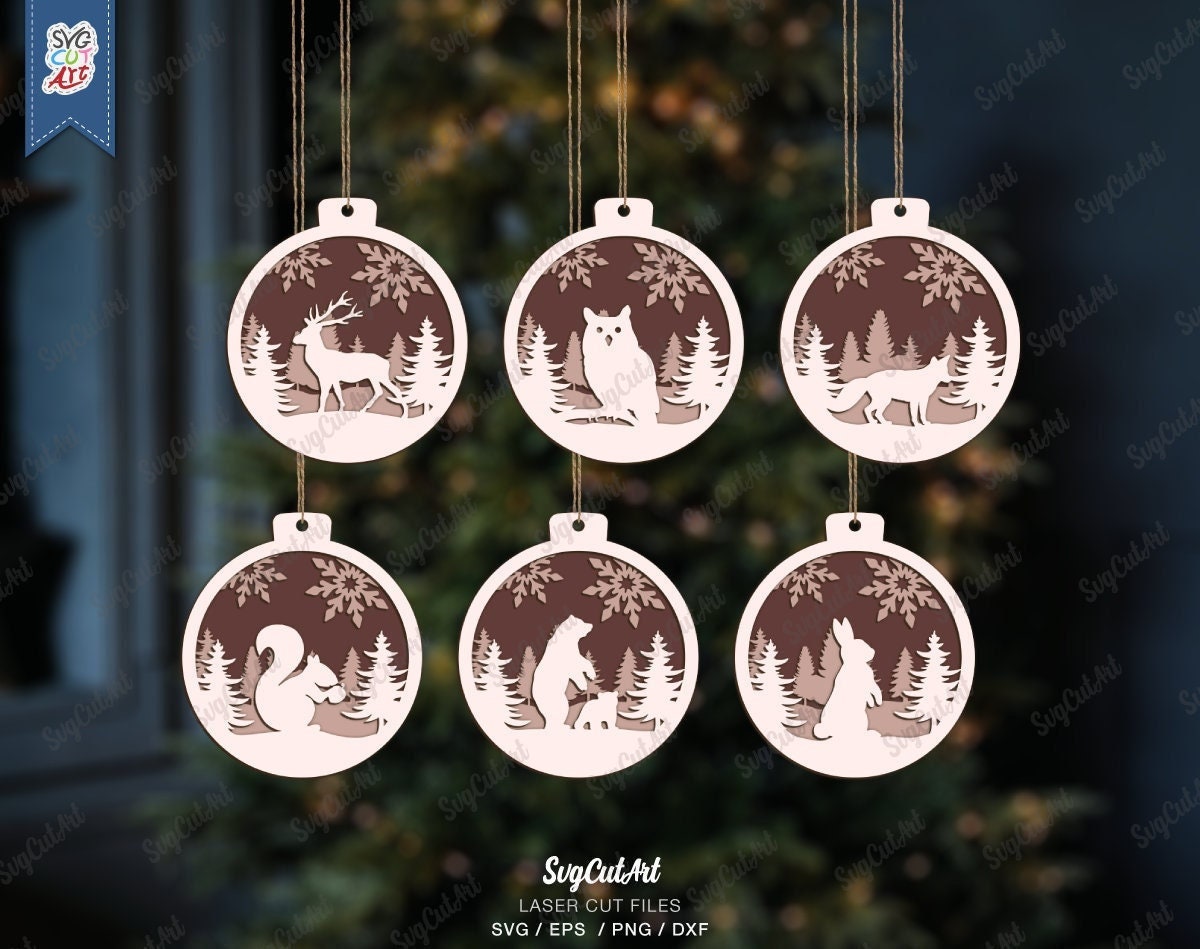 Christmas Ornament SVG Animal Ornaments Layered Glowforge - Etsy