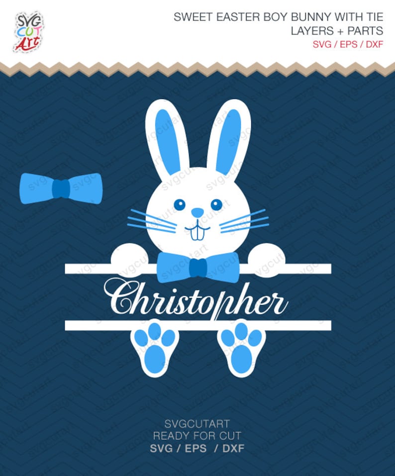 Download Sweet easter Boy bunny Split with Bow tie Frame rabbit DXF SVG | Etsy