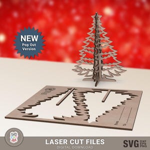 Weihnachtsbaum 3D Stand Karte svg, Pop Out svg, Weihnachtskarte Laser geschnitten SVG, Weihnachtsandenkenkarte, Glowforge-Muster, Laserschnittdateien