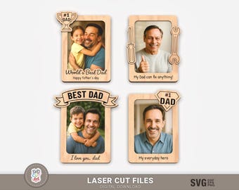 Papa Foto-Magnetrahmen - Laser geschnittene SVG-Dateien, Kühlschrank-Bilderrahmen, Vatertagsgeschenk