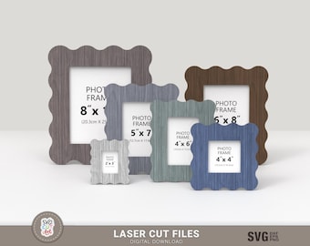 Lot de 6 cadres photo avec coquille Saint-Jacques – fichiers SVG découpés au laser, modèles de cadre photo, téléchargement numérique