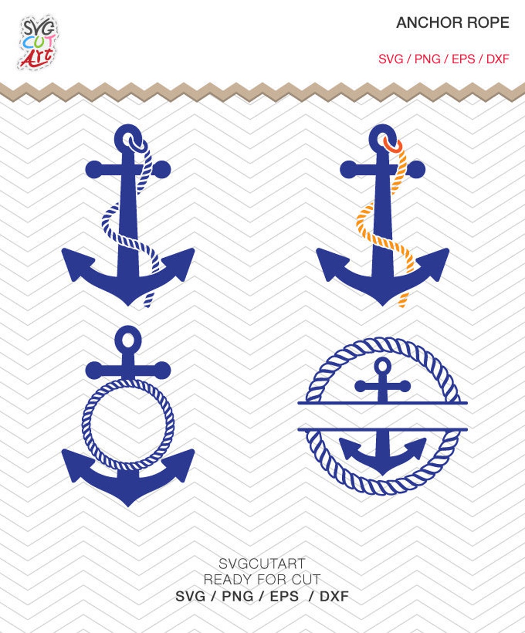 Anchor Rope Nautical SVG DXF EPS Png Cricut Design, Silhouette