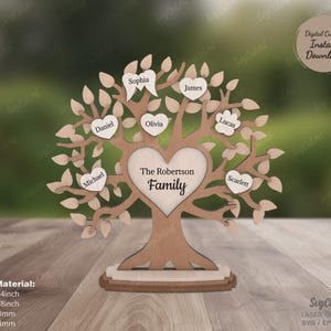 Supporto per albero della vita con membri della famiglia in formato svg, decorativo in legno 3D, regalo personalizzato tagliato al laser