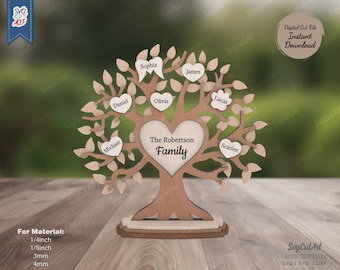 Tree of life Stand with family members svg cut file, Wooden Decorative 3D, personalized Gift laser cut
