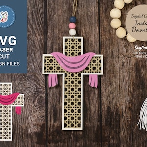 Croix de Pâques avec tissu svg, Cross Tags, Croix en rotin, Étiquettes cadeaux, christian svg, Easter svg, Easter Cut File, fichier laser, Téléchargement instantané