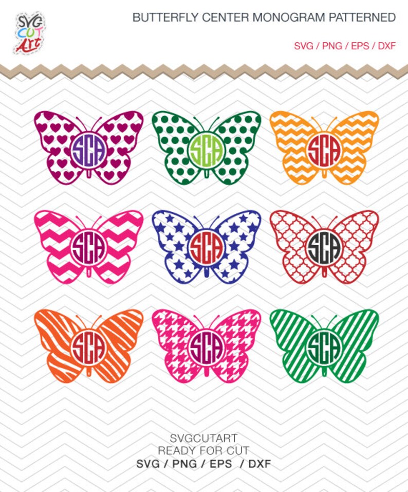Download Butterfly Center Monogram Patterned DXF SVG PNG eps decal ...