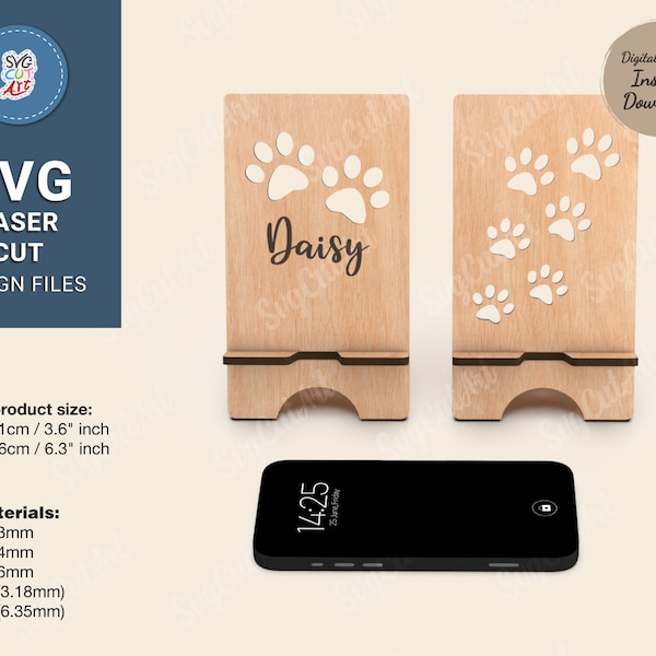 Cell Phone Stand paw trail SVG, mobile stand dog paw SVG, Smartphone holder laser, Paw phone stand svg, laser cut, Glowforge pattern dxf svg
