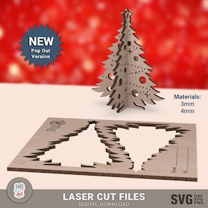 Weihnachtsbaum 3D Karte Stand svg, Pop Out svg, Weihnachtskarte Laser Cut SVG, Weihnachtsandenkenkarte, Glowforge-Muster, Laserschnittdateien