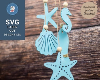 Sea shell Wind Chime SVG, Sea shell door hanger, Boho decor svg, hanging decor, laser cut file, Ocean svg, summer decor, Glowforge Svg