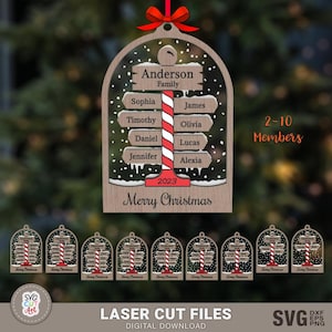 Ornement familial du pôle Nord au laser SVG, SVG d'ornements de Noël, laser pour les membres de la famille, cadeau personnalisé, svg suspendu à un arbre, svg de Noël