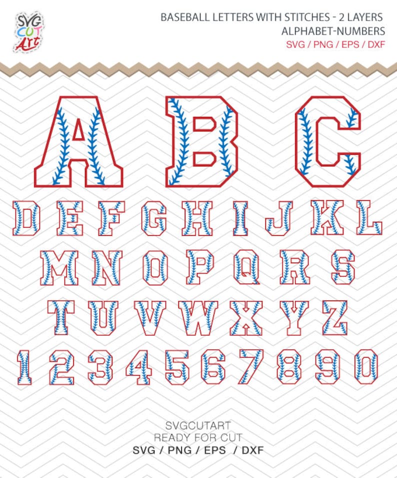 Baseball Alphabet With Stitches Two Layers Letters Numbers SVG Etsy