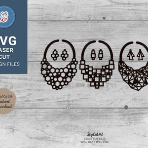 Collar pulsera abstracto SVG láser, collar geométrico, pulsera de cuero SVG, collar de cuero svg, pulsera svg, corte láser, Cricut