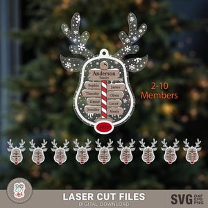 Familienmitglieder Rentier Ornament Laser SVG, Weihnachtsverzierung SVG, Familienmitglieder Laser, personalisiertes Geschenk, Baum hängend svg, Weihnachtssvg