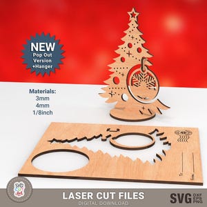 Weihnachtskarte Baum Stand mit Kugel svg, Pop-Out-Karte, Weihnachtskarte Laser Cut, Weihnachts-Andenken-Karte, Glowforge-Muster, Laser-Schnittdateien