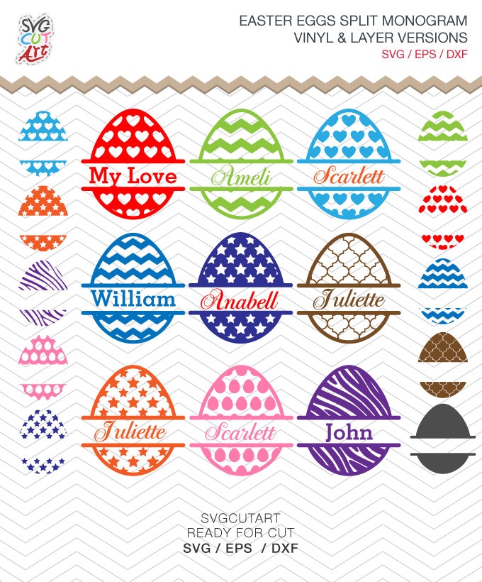 Download Easter Eggs Split Monogram Patterned Vinyl and Layered | Etsy