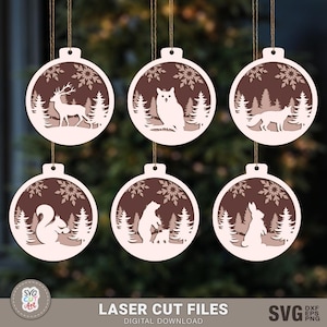 Ornement de Noël SVG, ornements d'animaux, svg glowforge en couches, fichiers découpés au laser, svg multicouches, fichier coupé en couches, Silhouette, Cricut
