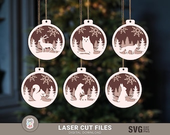 Christmas ornament SVG, animal ornaments, layered glowforge svg, Laser cut files, multi layer svg, layered cut file, Silhouette, Cricut