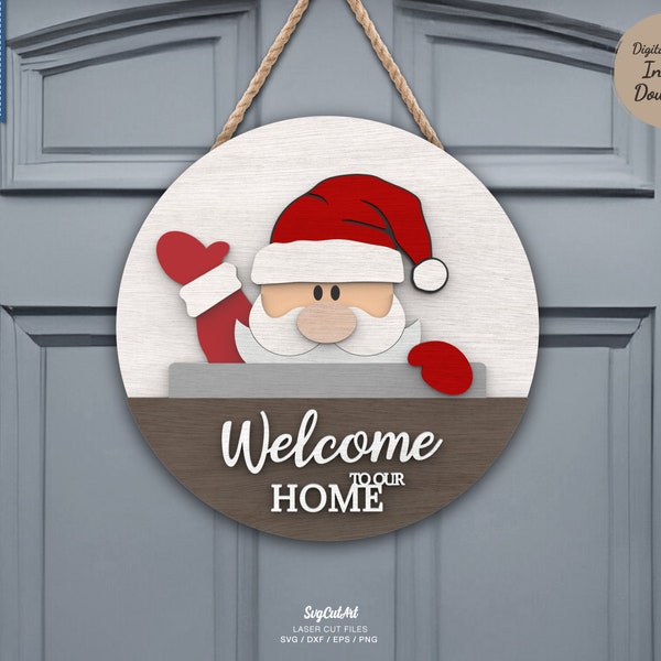 Santa door sign SVG Laser file, Santa door hanger svg, Interchangeable 11" Door Hanger Sign SVG, Christmas door hanger SVG, welcome sign svg