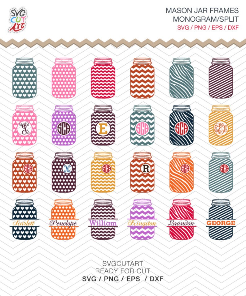 Download Mason Jar Monogram Split Set Frames SVG DXF EPS Cut Files for | Etsy