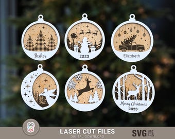 Christmas ornaments engraved SVG, Ornament SVG Files, Ornaments Laser, glowforge svg, christmas decoration, Laser cut files, Silhouette
