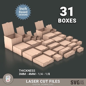 Box Flip Up Lid laser SVG, Laser Cut Box, 31 Dimensions, Box Bundle Laser Cut, for 3mm 4mm material, GlowForge Box
