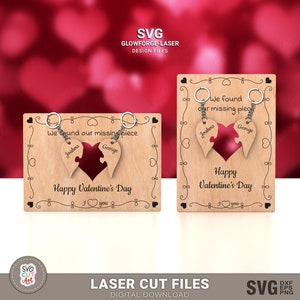 Valentinstag fehlendes Stück Herz Karte SVG, Schlüsselanhänger Valentinstag svg, Valentinstag Herzen Geschenk, Valentinstag svg, Glowforge svg, Laserschnitt