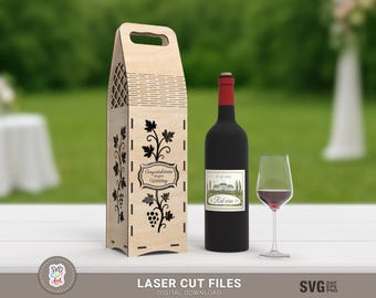 Hochzeit Weinkiste - Laser geschnittene SVG-Datei, Holzflasche Geschenkbox, Glowforge digitaler Download