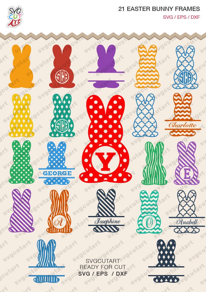 Download 21 Easter bunny Monogram Split Frame rabbit DXF SVG Cut ...
