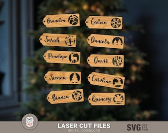 Geschenkanhänger svg, Weihnachtsschmuck svg, Etiketten svg, Weihnachtsverzierung SVG, Glowforge Ornamente, Laser cut Dateien, mehrfarbiger Schnitt, Silhouette, Cricut