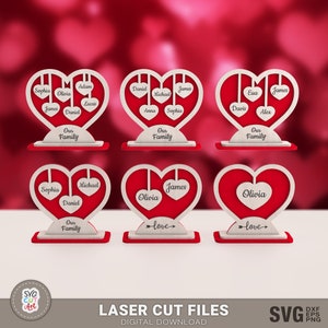 Heart Stand per i membri della famiglia SVG, regalo di San Valentino, file laser in formato SVG, San Valentino in formato SVG, glowforge in formato SVG, file di taglio laser, multistrato