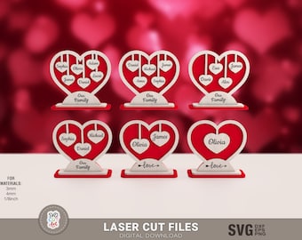 Family Members Heart Stand SVG, Valentine's Hearts gift, Svg Laser files, Valentine's day svg, glowforge svg, Laser cut files, multi layer