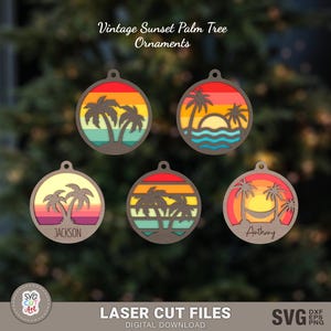 Palm Tree Vintage Sunset Ornaments Laser SVG, Ornament SVG Files, Ornaments Laser, Vintage Sunset svg, glowforge svg, Laser cut files