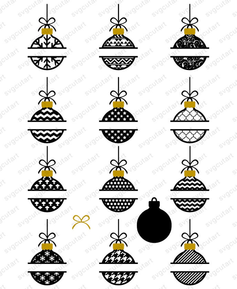 Download Christmas Balls Split Patterned Ornaments Frames DXF SVG ...