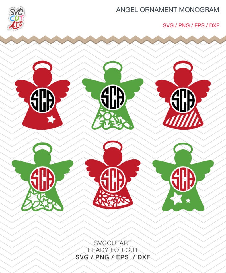 Download Angel Monogram Christmas Ornament SVG DXF PNG eps Vinyl ...