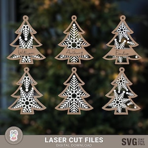 Christmas tree svg, tree snow, Christmas ornament SVG, Glowforge ornaments, Laser cut files, multilayer svg, layered cut, Silhouette, Cricut