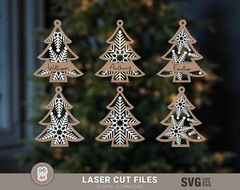 Christmas tree svg, tree snow, Christmas ornament SVG, Glowforge ornaments, Laser cut files, multilayer svg, layered cut, Silhouette, Cricut