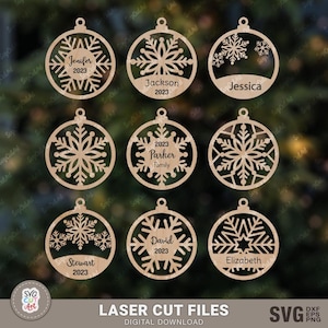 Enfeites de flocos de neve de Natal SVG, arquivos SVG de ornamento, laser de ornamentos, glowforge svg, decoração de natal, corte a laser, silhueta, Cricut