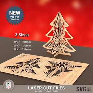 Weihnachten 3D Baum Stand Karte svg, Weihnachtskarte Laser geschnitten SVG, Pop Out svg, Weihnachtsandenkenkarte, Glowforge-Muster, Laserschnittdateien
