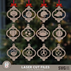 Sports Ornament Laser SVG, Christmas Ornaments SVG, Basketball, baseball, football, swimming, surf, Tree Hanging svg, Christmas svg