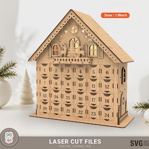 Advent Calendar House SVG Laser Cut File, Christmas Countdown Box, Glowforge xTool Digital Download
