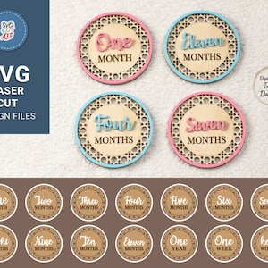 Monthly Milestone Rattan style svg, baby Milestone svg, Milestone discs, Glowforge Svg, laser cut file, multilayer, Silhouette, Cricut