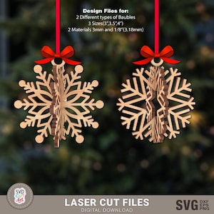 Sneeuwvlokbal 3D SVG, kerstversiering SVG, 3D sneeuwvloklaser, glowforge svg, kerstversiering, lasergesneden, silhouet, Cricut