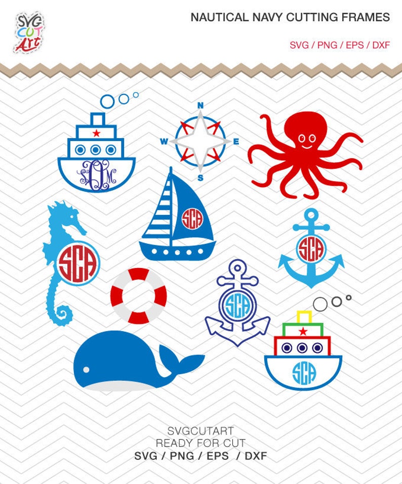 Download Nautical Navy cutting Frames Monogram DXF SVG EPS octopus ...