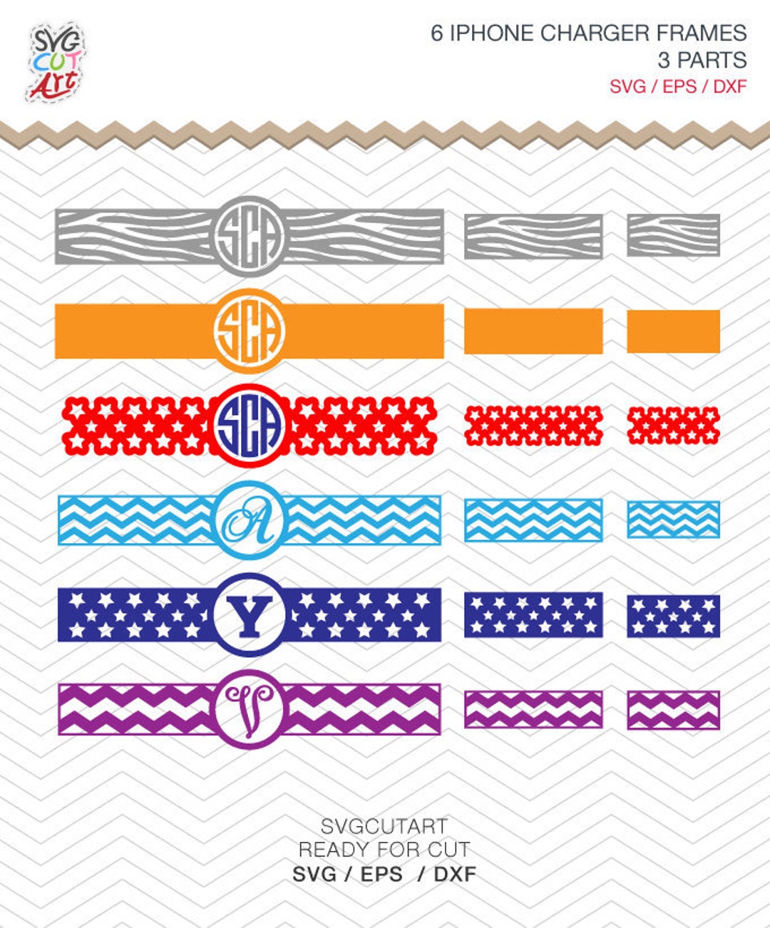 Wrap iPhone Charger SVG With 2 Parts Cover Monogram Patterned Frames