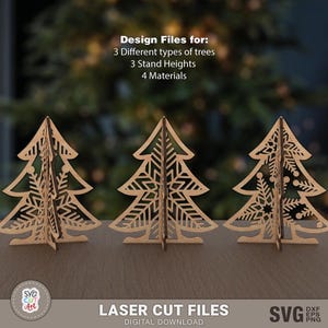 Staande kerstbomen svg, 3D staande bomen sneeuwvlok, meerdere dimensies, kerstornament SVG, Glowforge-ornamenten, lasergesneden bestanden