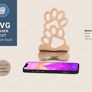 Stand de pattes de téléphone portable SVG, Smartphone stand pattes de chien SVG, support de smartphone laser, support de téléphone de patte svg, découpe laser, motif Glowforge dxf svg