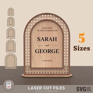 File di taglio laser in formato svg per cartello Rattan Arch Stand, numeri da tavolo, cartello per tavolo da matrimonio, menù da bar, cartello Rattan Stand