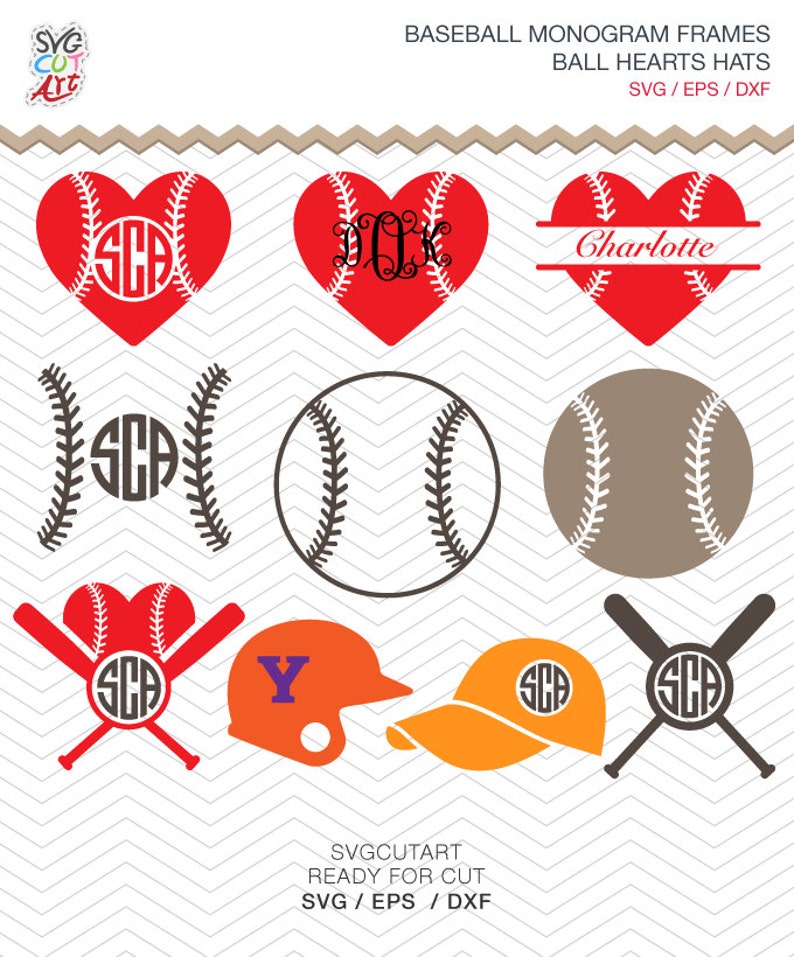 Baseball Monogram Ball heart hat Frames DXF SVG EPS for ...