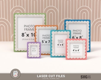 Lot de 6 cadres photo festonnés – fichiers SVG découpés au laser, modèles de cadre photo, téléchargement numérique