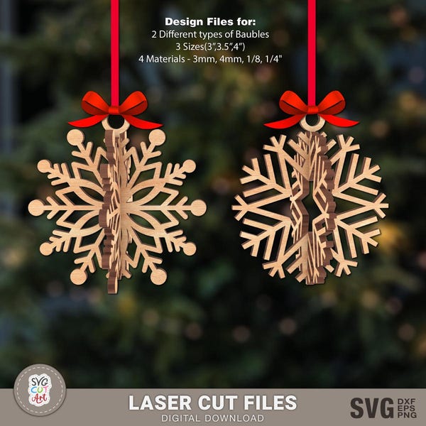 Snowflake Bauble 3D SVG, Christmas Ornament SVG, 3D Snowflake Laser, glowforge svg, christmas decoration, Laser cut, Silhouette, Cricut